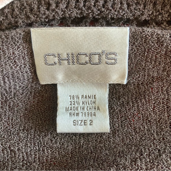 Chico's Dark Brown Open-Knit Cardigan Sweater 2 (Large) - Picture 4 of 9